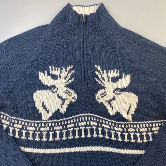 Fair Isle Sweater Blue Men’s Large Quarter Zip Canadiana Classic Outdoor Winter - Picture 6 of 12